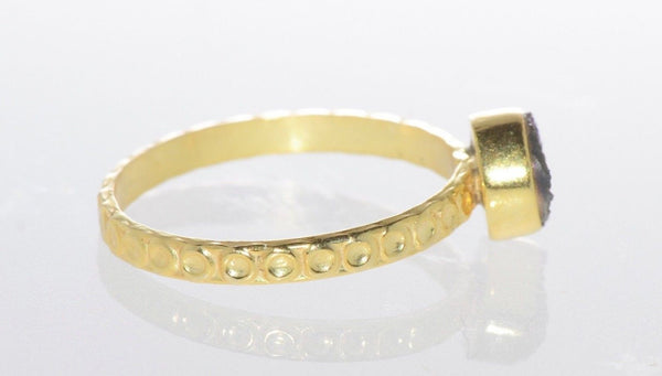 Amethyst Druzy Ring Sterling Silver 18k Gold Plated Purple Multicolor Size 7 - Jewelryland.com