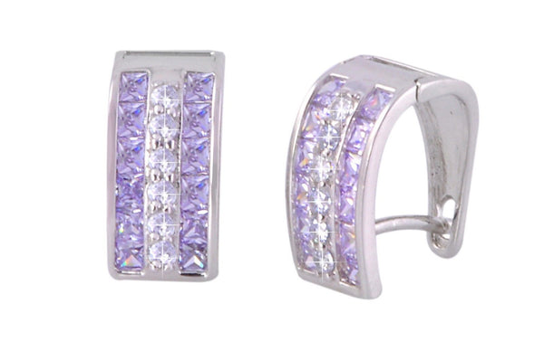 Leverback Earrings 3 Row CZ Cubic Zirconia Sterling Silver 10 colors - Jewelryland.com