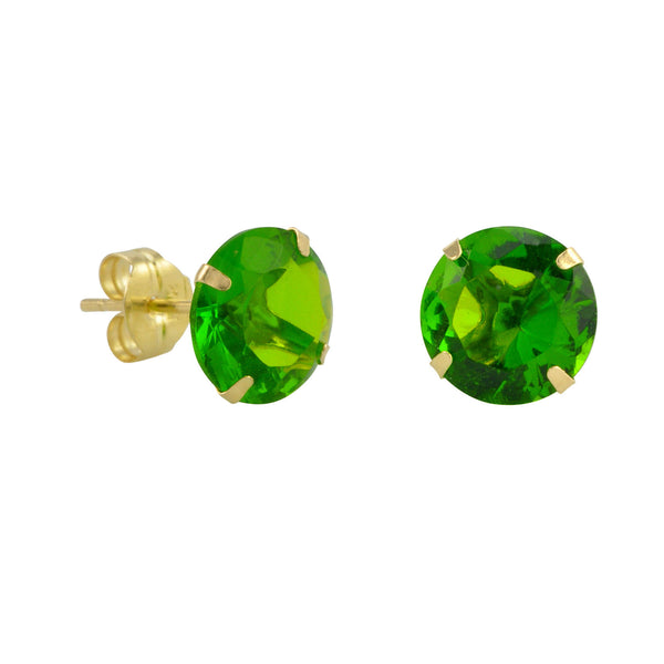 10k Yellow Gold Peridot Green CZ Stud Earrings Cubic Zirconia Round Prong Set - Jewelryland.com