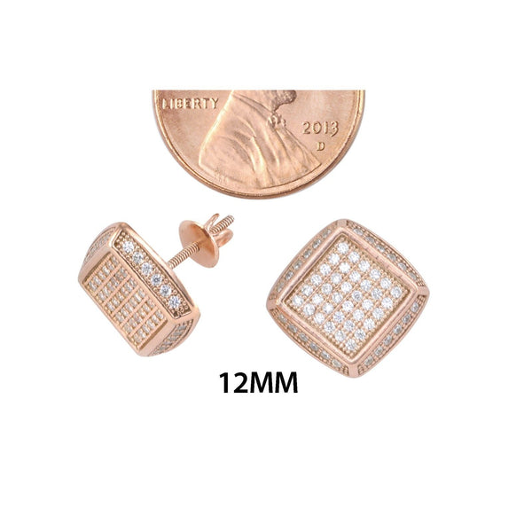 Sterling Silver Rose Gold Plated CZ Cubic Zirconia Stud Screwback Earrings 12mm - Jewelryland.com