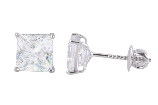Clear Square CZ BASKET Set SCREWBACK Stud Earrings Sterling Silver 925 - Jewelryland.com