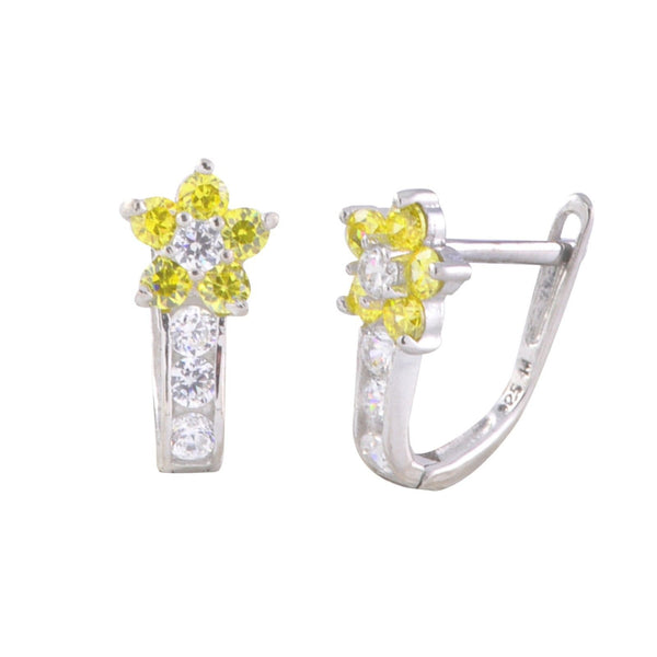 Sterling Silver Leverback Earrings Flower CZ Birthstone Colors - 2 Color Design - Jewelryland.com