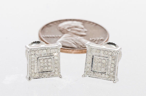 Sterling Silver Diamond Stud Earrings Screwback (.20 cttw, I-J, I2) Square Shape - Jewelryland.com