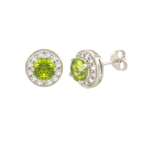Peridot Gemstone Stud Earrings 925 Sterling Silver Round Gem CZ Accent - Jewelryland.com