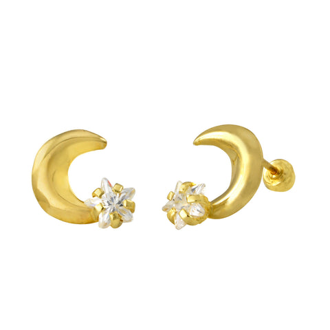 Moon and Star Stud Earrings 10k Yellow Gold with Screwbacks 9x8 - Jewelryland.com