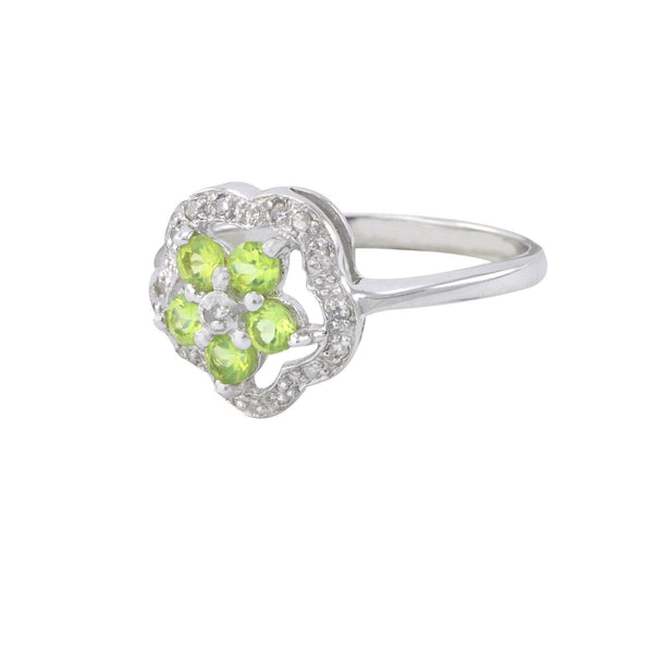 Sterling Silver .05ct Genuine Diamond Ring Flower with Peridot - Jewelryland.com