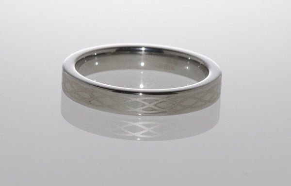 Tungsten Ring 4mm Band Flat Edge Laser Engraved Criss Cross Design - Jewelryland.com