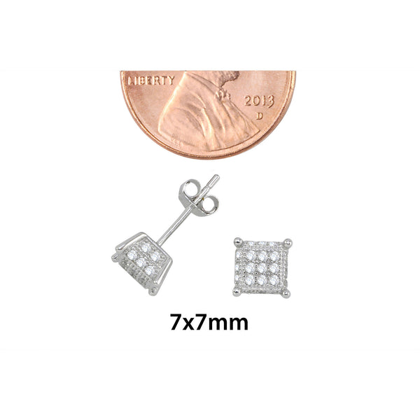 Sterling Silver Micropave Stud Earrings Clear 3d Square 4 Corner Accents 7mm - Jewelryland.com