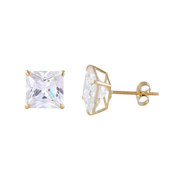 14k Yellow Gold Square CZ Cubic Zirconia Stud Earrings - Basket Setting - Jewelryland.com