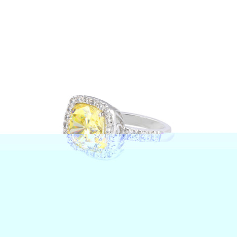 Cushion Cut Cubic Zirconia Ring .925 Sterling Silver Canary Yellow CZ 5ct Square - Jewelryland.com