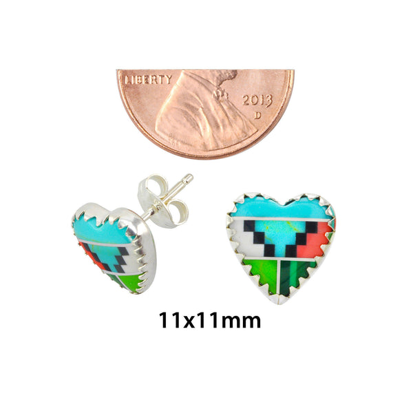 Light Multi Color Gemstone Earrings Sterling Silver Heart Shaped 11mm - Jewelryland.com