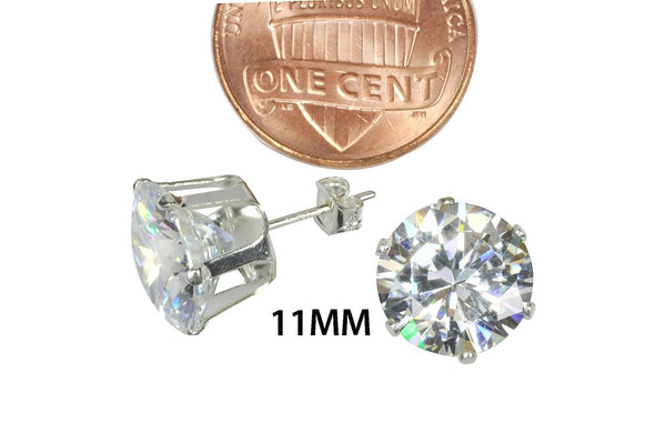 925 Sterling Silver Round Clear CZ Stud Earrings Cubic Zirconia - Jewelryland.com