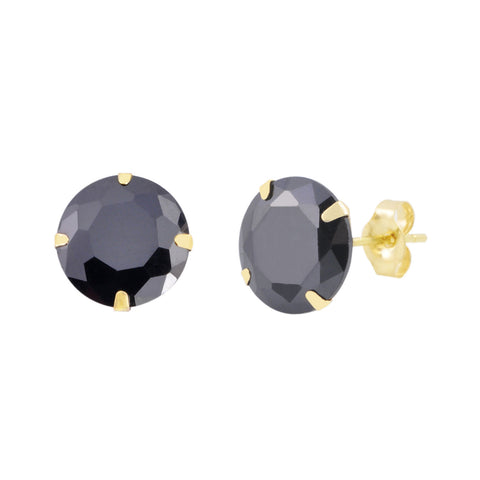 14k Yellow Gold Black Cubic Zirconia Stud Earrings Round CZ - Jewelryland.com