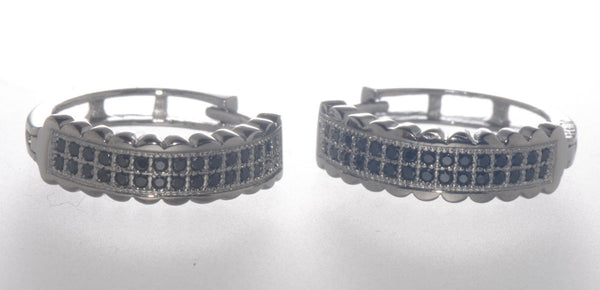 Sterling Silver Micropave Black CZ Huggie Hoop Earrings 17mm x 5mm - Jewelryland.com