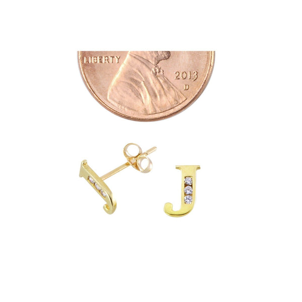 10k Yellow Gold Initial Stud Earrings Letter J Cubic Zirconia 7mm - Jewelryland.com
