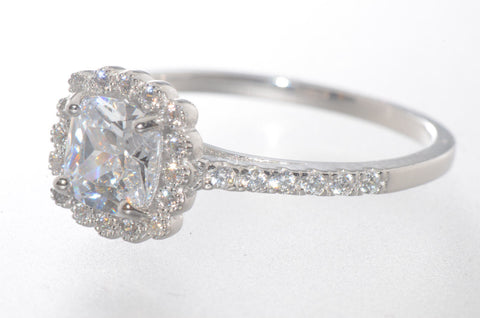 Sterling Silver CZ Ring 8mm Square Princess Cut Center Stone with Accent Stones - Jewelryland.com