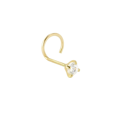 14k Yellow Gold 2mm Clear CZ Cubic Zirconia Nose Stud 20g Curved Nose Screw - Jewelryland.com