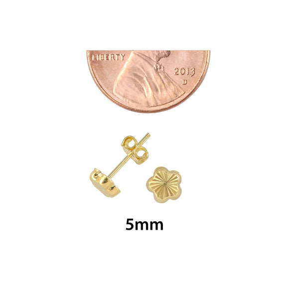 Flower Stud Earrings 10k Yellow Gold Laser Cut with Pushbacks 5mm - Jewelryland.com
