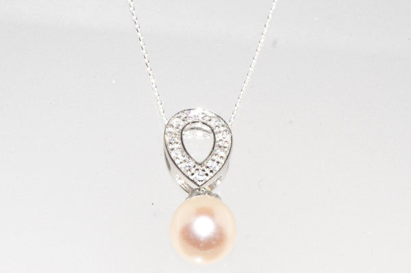 Freshwater Pearl Necklace Clear CZ Teardrop Necklace .925 Sterling Silver, 18" - Jewelryland.com