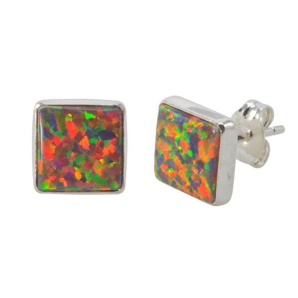 Orange Opal Stud Earrings Sterling Silver 9mm Square - Jewelryland.com