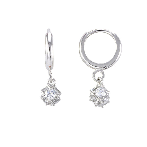 Sterling Silver Superstone Cluster Dangle Hinged Hoop Earrings Clear CZ 12mm - Jewelryland.com