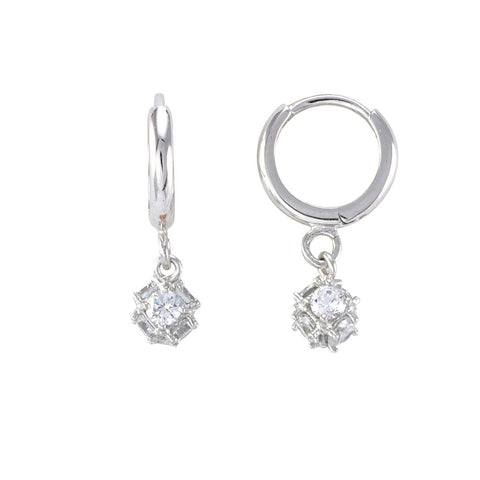 Sterling Silver Superstone Cluster Dangle Hinged Hoop Earrings Clear CZ 12mm - Jewelryland.com