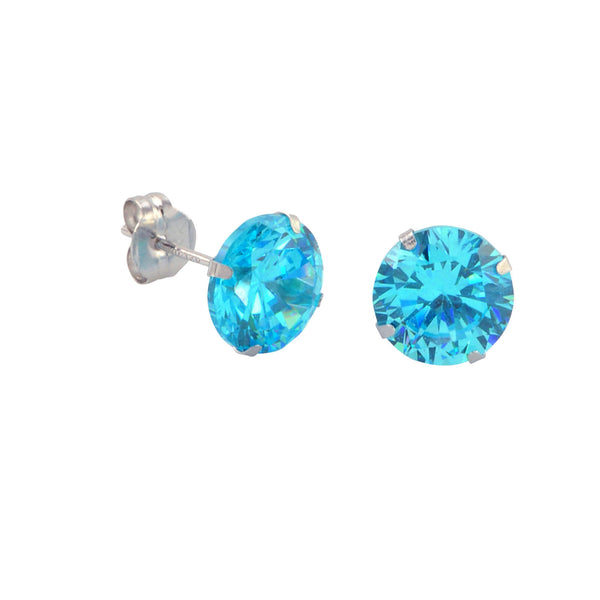 10k White Gold Blue Topaz CZ Stud Earrings Cubic Zirconia Round Prong Set - Jewelryland.com