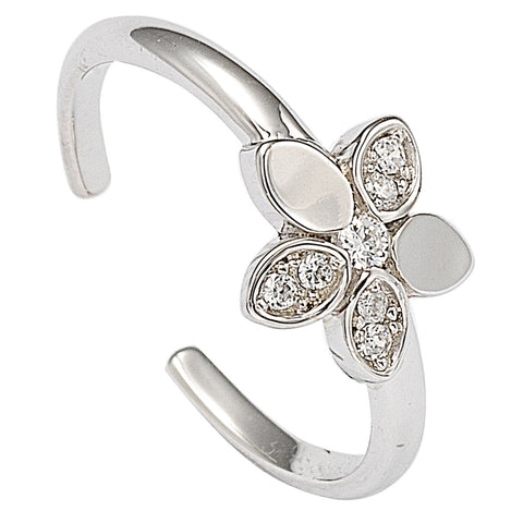 925 Sterling Silver CZ Flower Toe Ring - Jewelryland.com