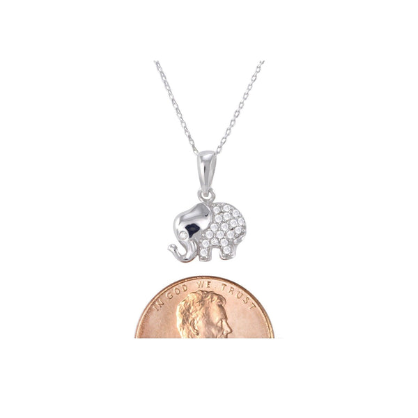 Sterling Silver Elephant Necklace Pendant Clear CZ Cubic Zirconia Pave Stones - Jewelryland.com