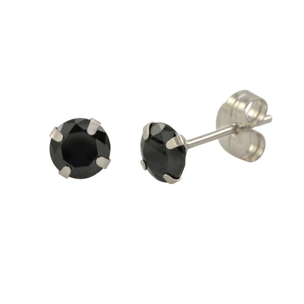 14k White Gold Black Cubic Zirconia Stud Earrings Round CZ - Jewelryland.com
