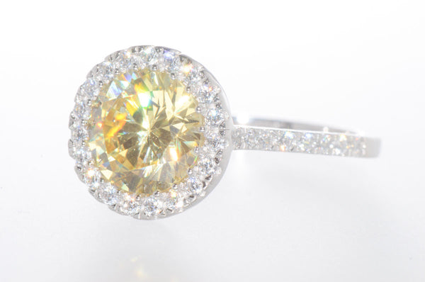 925 Sterling Silver Canary Cubic Zirconia Ring 8mm Yellow CZ Stone - Jewelryland.com