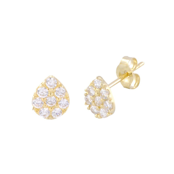 14k Yellow Gold Teardrop Shaped Stud Earrings 6mm x 5mm Micropave Clear CZ - Jewelryland.com