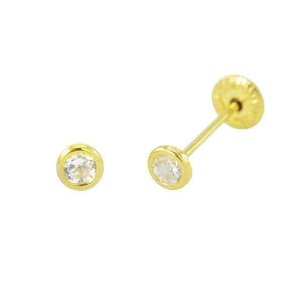 10k Yellow Gold Round White CZ Stud Earrings Screwbacks Bezel Setting 2mm-7mm - Jewelryland.com