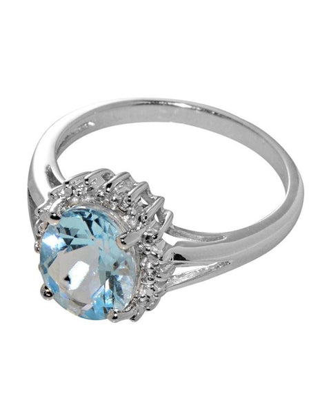 Sterling Silver Blue Topaz and Diamond Ring .01 ct, I-J, I2-I3 - Jewelryland.com