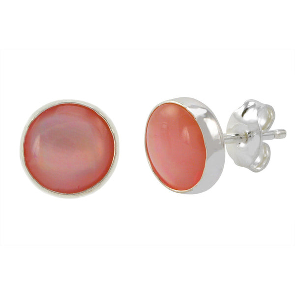 Sterling Silver Rose Quartz Gemstone Stud Earrings 9mm Round - Jewelryland.com