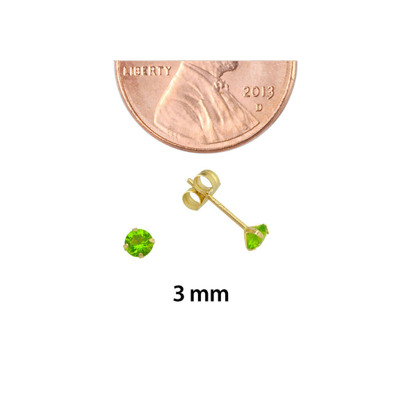 10k Yellow Gold Peridot Green CZ Stud Earrings Cubic Zirconia Round Prong Set - Jewelryland.com