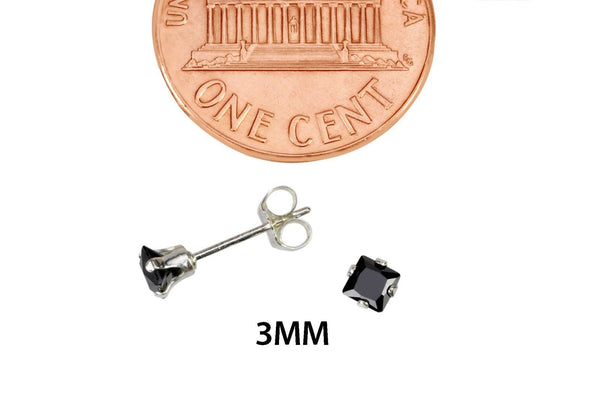 Black Square Cubic Zirconia Stud Earrings CZ Prong Set 925 Sterling Silver - Jewelryland.com