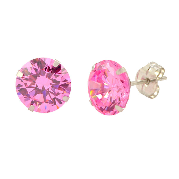 14k White Gold Pink CZ Earrings Round Cubic Zirconia October Birthstone Studs - Jewelryland.com