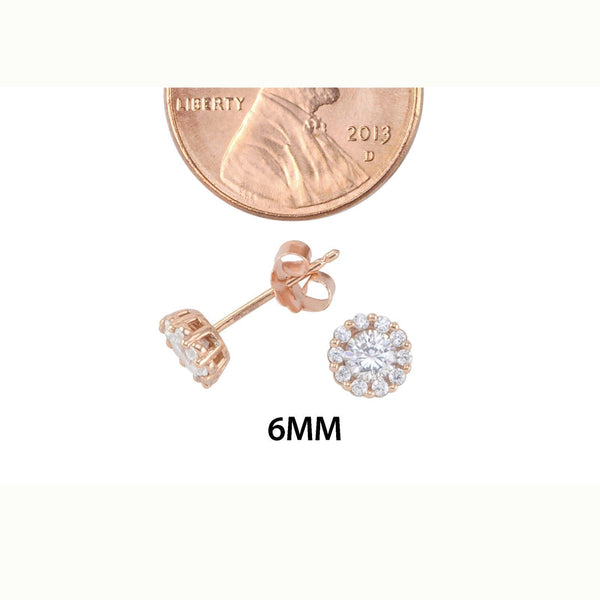 Fancy Stud Earrings Rose Gold Plated Pave White CZ Cubic Zirconia 6mm Circle - Jewelryland.com