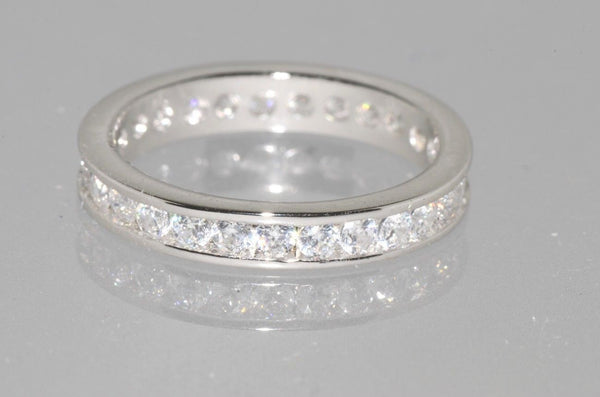 Sterling Silver Wedding Band Eternity Ring Cubic Zirconia 3mm wide Clear CZ - Jewelryland.com