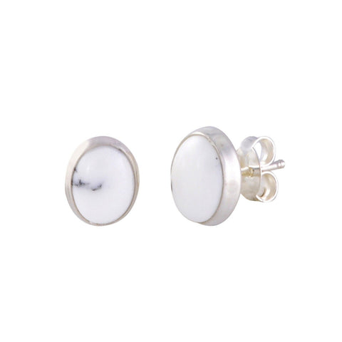 White Turquoise Stud Earrings .925 Sterling Silver Gemstone 7mm x 9mm Oval - Jewelryland.com