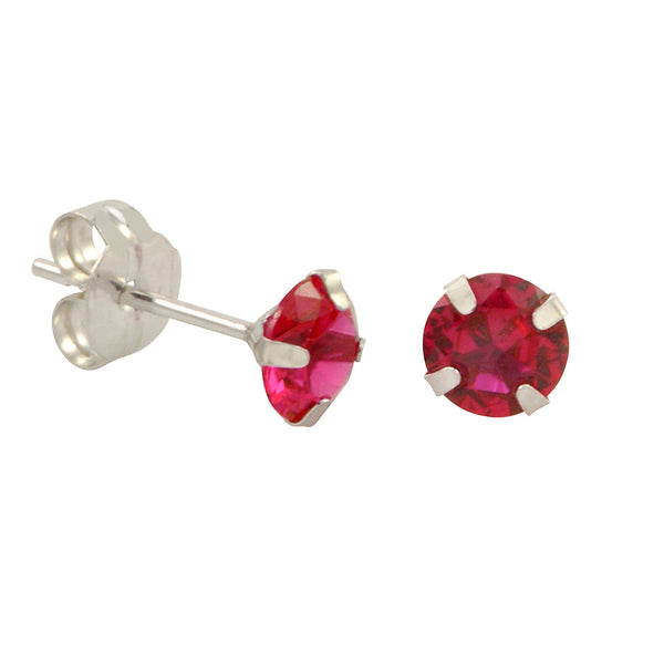 10k White Gold Red Ruby CZ Stud Earrings Cubic Zirconia Round Prong Set - Jewelryland.com