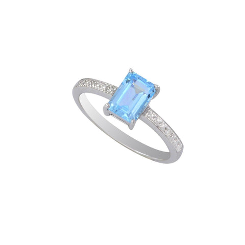 Sterling Silver .01ct Genuine Diamond Ring with 7x5mm Blue Topaz Rectangle Stone - Jewelryland.com