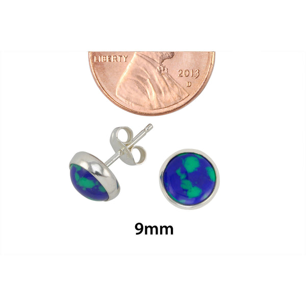 Sterling Silver Azurite Malachite Gemstone Earrings 9mm Round Studs - Jewelryland.com