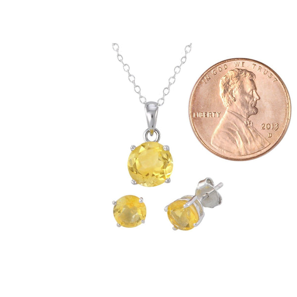 925 Sterling Silver Citrine Gemstone Pendant Necklace and Earrings Set Yellow - Jewelryland.com