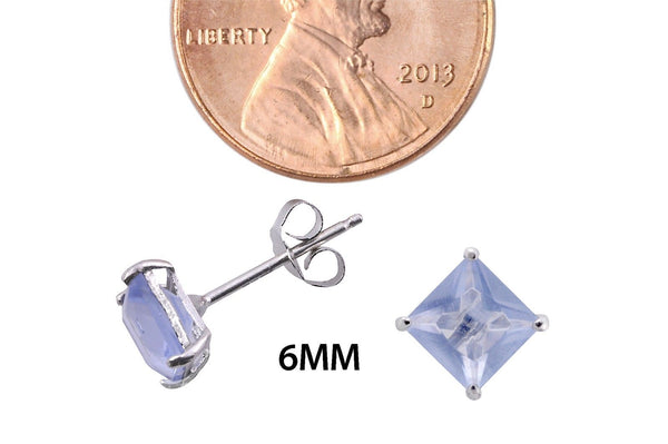 Sterling Silver Square Pink Alexandrite CZ June Birthstone Stud Earrings Basket - Jewelryland.com