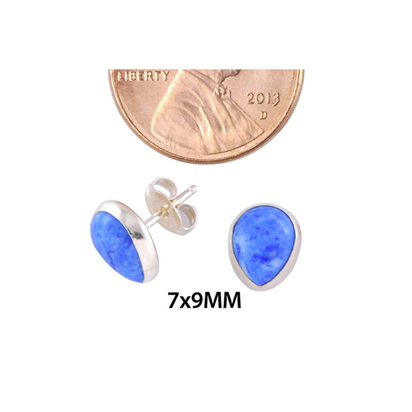 Blue Lapis Earrings Gemstone Studs 925 Sterling Silver Pear Shaped 9mm x 7mm - Jewelryland.com