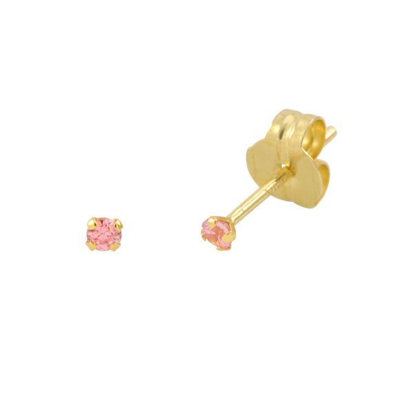 14k Yellow Gold Pink CZ Earrings Round Cubic Zirconia October Birthstone Studs - Jewelryland.com