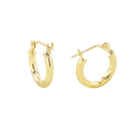 14k Yellow Gold Hoop Earrings 12mm Extra Small Latch Post Hoops - High Polish - Jewelryland.com