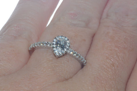 Sterling Silver Pear-Shaped CZ Ring 1ct - Jewelryland.com
